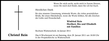 Traueranzeige von Christel Bein von Tageszeitung