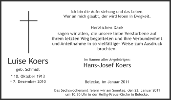Traueranzeige von Luise Koers von Tageszeitung