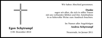 Traueranzeige von Egon Schytrumpf von Tageszeitung