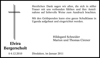 Traueranzeige von Elvira Bergerscholt von Tageszeitung