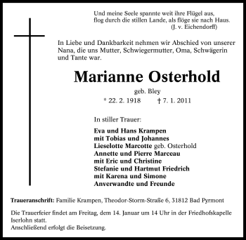 Traueranzeige von Marianne Osterhold von Tageszeitung