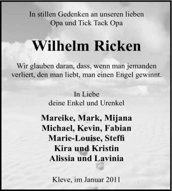Traueranzeige von Wilhelm Ricken von Tageszeitung