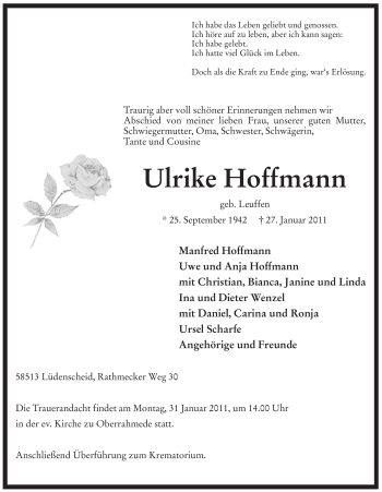 Traueranzeige von Ulrike Hoffmann von Tageszeitung