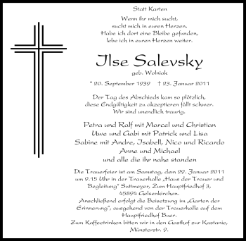 Traueranzeige von Ilse Salevsky von Tageszeitung