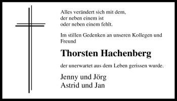 Traueranzeige von Thorsten Hachenberg von Tageszeitung