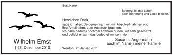 Traueranzeige von Wilhelm Ernst von Tageszeitung