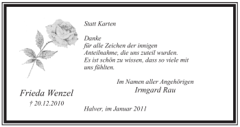 Traueranzeige von Frieda Wenzel von Tageszeitung