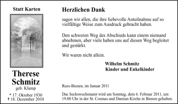 Traueranzeige von Therese Schmitz von Tageszeitung