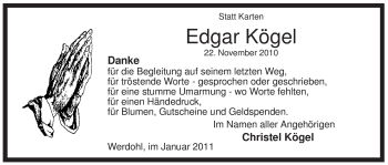 Traueranzeige von Edgar Kögel von Tageszeitung