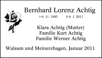 Traueranzeige von Bernhard Lorenz von Tageszeitung