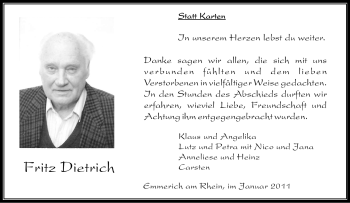 Traueranzeige von Fritz Dietrich von Tageszeitung