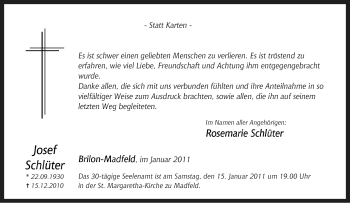 Traueranzeige von Josef Schlüter von Tageszeitung