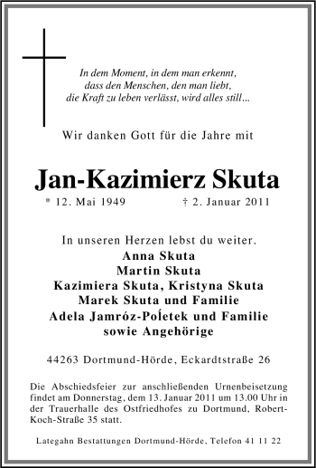 Traueranzeige von Jan-Kazimierz Skuta von Tageszeitung