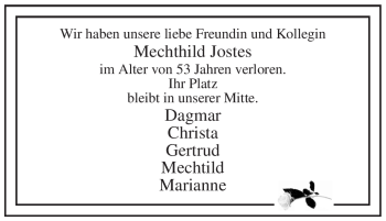 Traueranzeige von Mechthild Jostes von Tageszeitung
