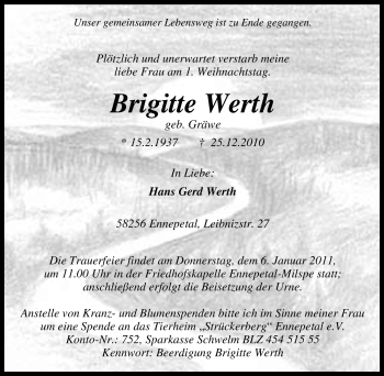 Traueranzeige von Brigitte Werth von Tageszeitung