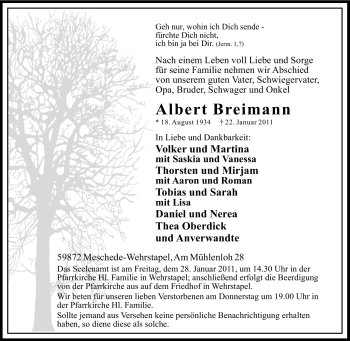 Traueranzeige von Albert Breimann von Tageszeitung