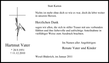 Traueranzeige von Hartmut Vater von Tageszeitung