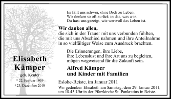 Traueranzeige von Elisabeth Kämper von Tageszeitung