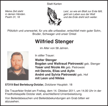 Traueranzeige von Wilfried Stenger von Tageszeitung