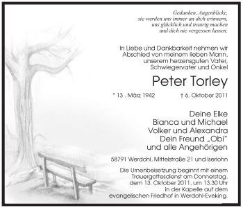 Traueranzeige von Peter Torley von Tageszeitung