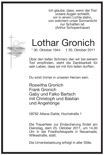 Traueranzeige von Lothar Gronich von Tageszeitung