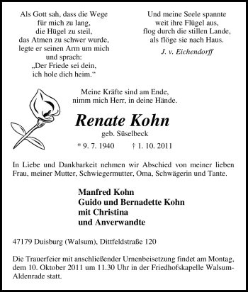 Traueranzeige von Renate Kohn von Tageszeitung