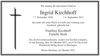 Traueranzeige von Ingrid Kirchhoff von Tageszeitung