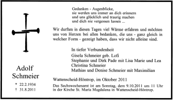 Traueranzeige von Adolf Schmeier von Tageszeitung