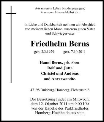 Traueranzeige von Friedhelm Berns von Tageszeitung