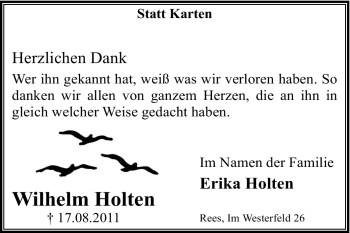 Traueranzeige von Wilhelm Holten von Tageszeitung