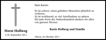 Traueranzeige von Horst Hollweg von Tageszeitung