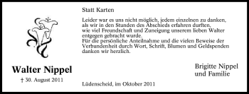 Traueranzeige von Walter Nippel von Tageszeitung