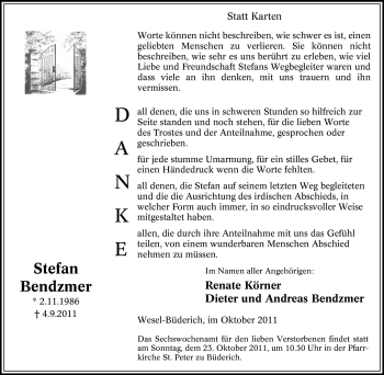 Traueranzeige von Stefan Bendzmer von Tageszeitung