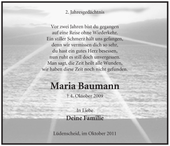 Traueranzeige von Maria Baumann von Tageszeitung