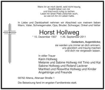 Traueranzeige von Horst Hollweg von Tageszeitung
