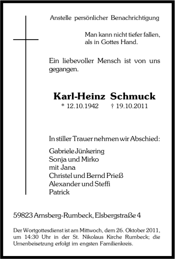 Traueranzeige von Karl-Heinz Schmuck von Tageszeitung