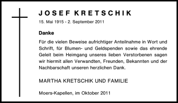 Traueranzeige von Josef Kretschik von Tageszeitung
