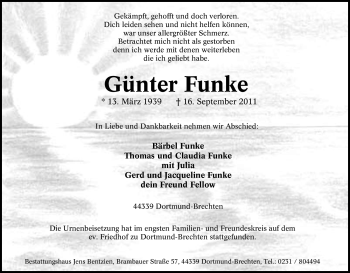 Traueranzeige von Günter Funke von Tageszeitung