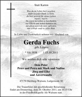 Traueranzeige von Gerda Fuchs von Tageszeitung