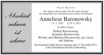 Traueranzeige von Anneliese Baronowsky von Tageszeitung