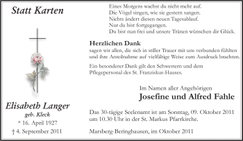 Traueranzeige von Elisabeth Langer von Tageszeitung