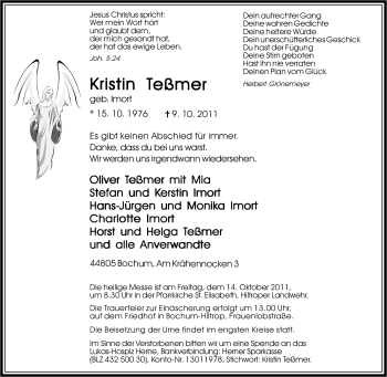 Traueranzeige von Kristin Teßmer von Tageszeitung