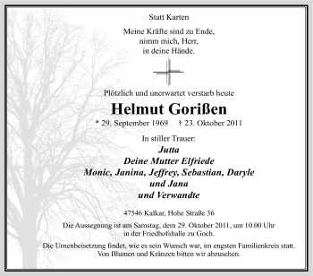 Traueranzeige von Helmut Gorißen von Tageszeitung