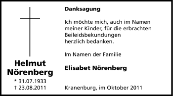 Traueranzeige von Helmut Nörenberg von Tageszeitung