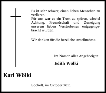 Traueranzeige von Karl Wölki von Tageszeitung