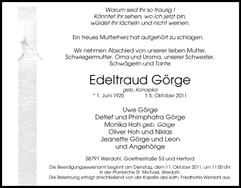 Traueranzeige von Edeltraud Görge von Tageszeitung