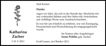 Traueranzeige von Katharina Zacher von Tageszeitung