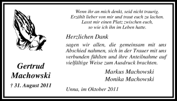Traueranzeige von Gertrud Machowski von Tageszeitung