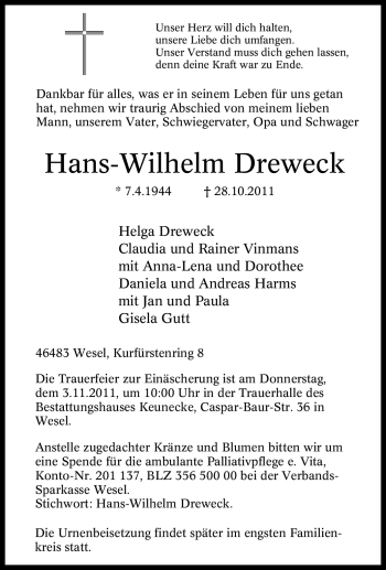 Traueranzeige von Hans-Wilhelm Dreweck von Tageszeitung