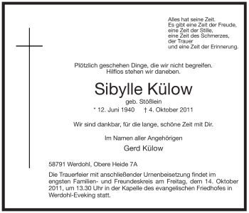 Traueranzeige von Sibylle Külow von Tageszeitung